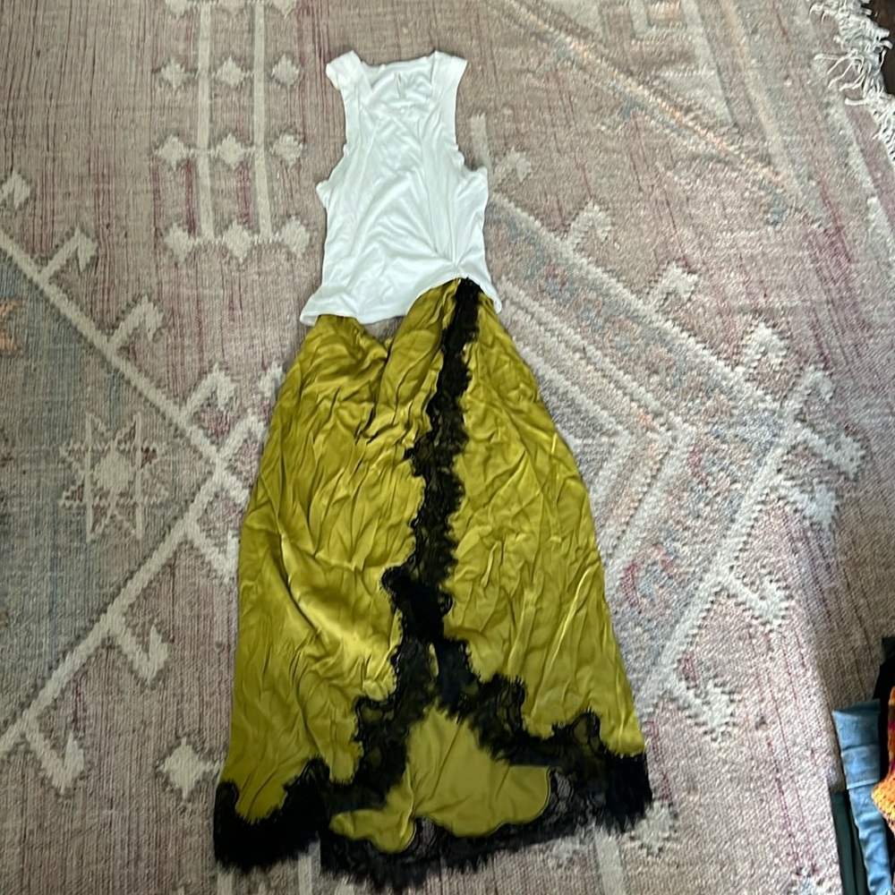 Anthropologie dress…white tank, lingerie skirt